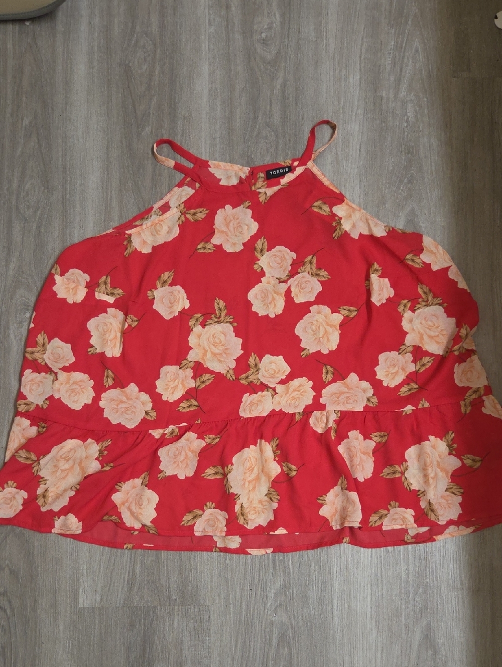 Torrid Coral Pink Rose Print Halter Ruffle Tank